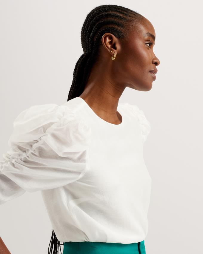 Hauts Ted Baker Short Puff Sleeve Organza Blanche Femme | HLM-81025950